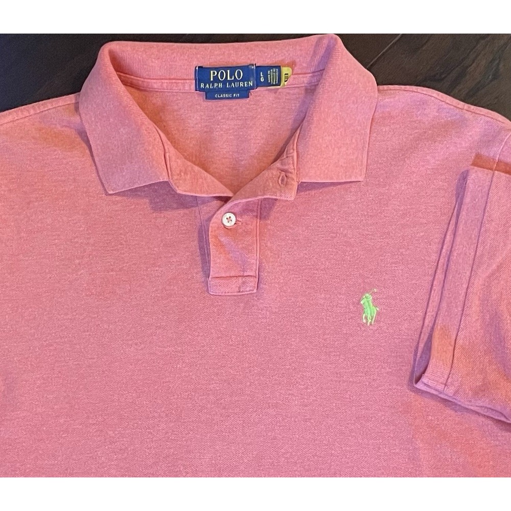 Polo Ralph Lauren Polo Shirt Mens Lg Pink Classic Fit Short Sleeve Preppy Golf